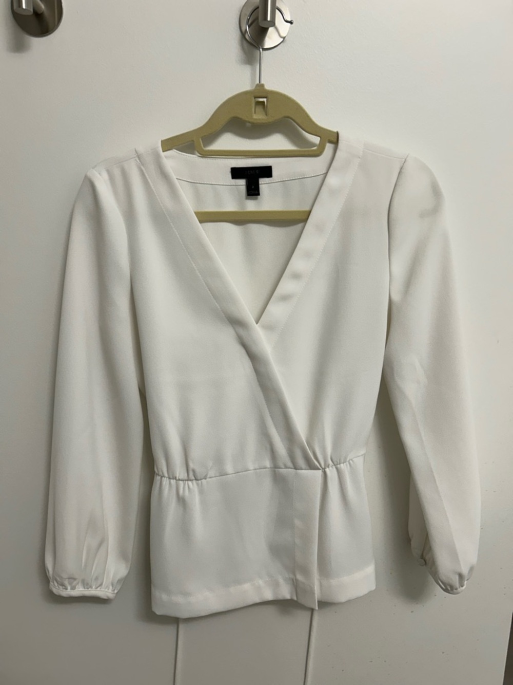 JCrew White Wrap-Front V-Neck Blouse